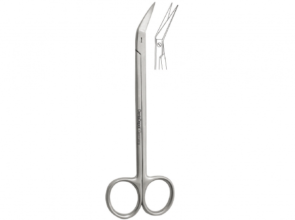 Surgical scissors serrated, Locklin, 160 mm, angulated 35° (DentaDepot)