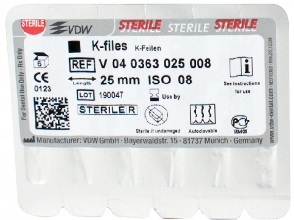 K-files 63/ 08 25mm sterile 6 buc.